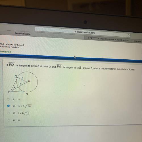 If PQ is tangent to circle r at point q and PS is tangent to r at point s what is the perimeter of q
