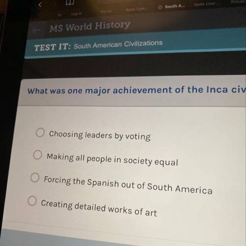 What was one major achievement of the Inca civilization? Chose one