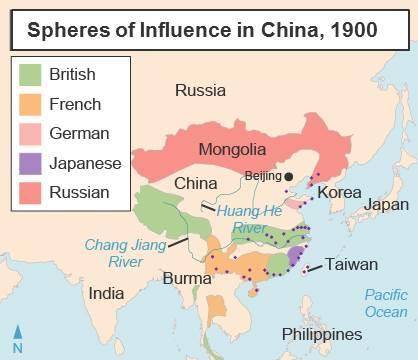 The map shows that this country had a sphere of influence in Mongolia________. This country's sphere