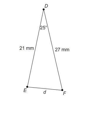 What is the value of d? Round your answer to the nearest tenth. 9.1 mm 11.9 mm 26.3 mm 34.1 mm The f