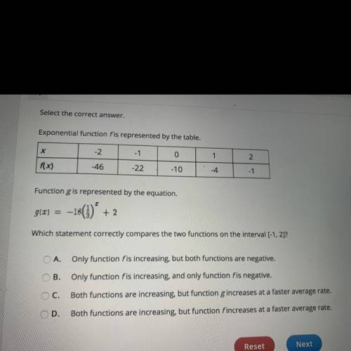 Help Select the correct answer. Exponential function fis represented by the table. x f(x) -2 -46 -1