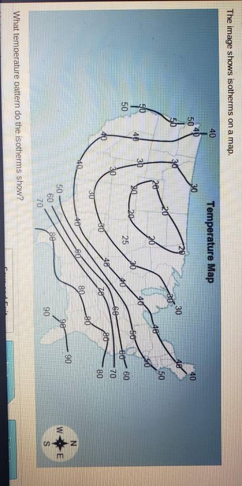 What temperature pattern do the isotherms show?A. Temperatures increase from south to north.B. There