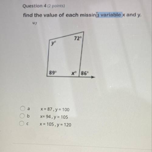 Find the value of each missing variable x and y