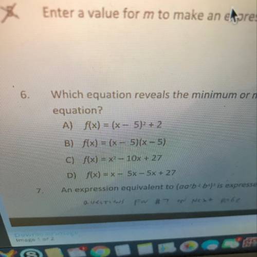 6. Which equation reveals the minimum or maximum value of ex) without changing the form of the equat