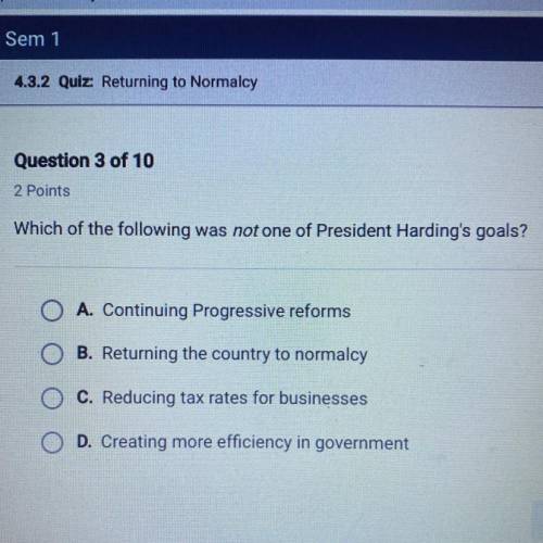 Which of the following was not one of President Harding's goals?