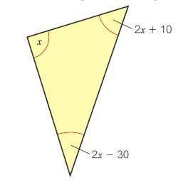 Work out the size of each angle in this triangle. (write answers in ascending order)