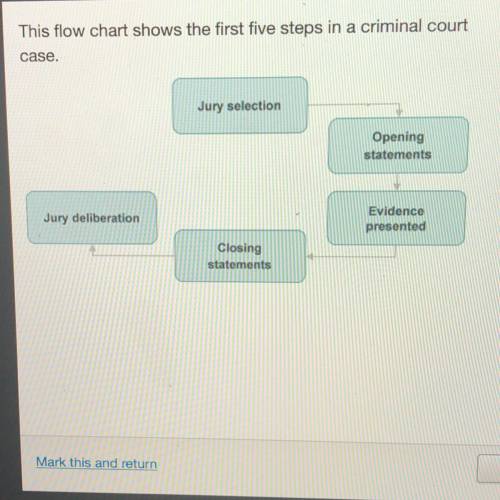 What happens during the sixth step? This flow chart shows the first five steps in a criminal court c