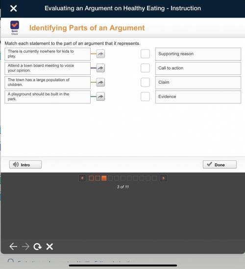 Identifying part of an argument  Match each statement to the part of an argument that it represents
