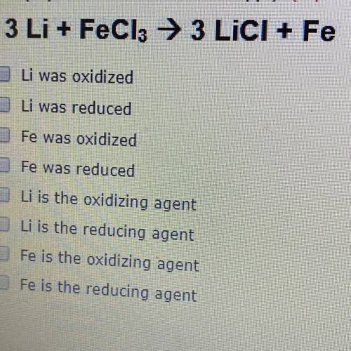 4. Look at the following chemical reaction and determine what is true about Lithium (Li) and Iron (F