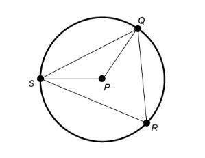 △QRS is inscribed in circle P. The measure of a central angle is twice the measure of an inscribed a