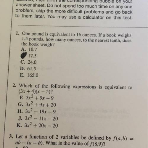 Which of the following is expressions is equivalent to (3x+4)(x-5)?