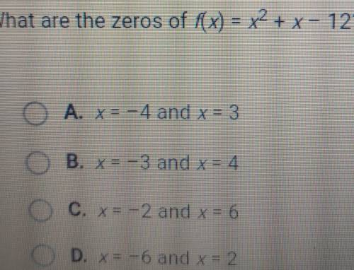 What are the zeros of f(x) = x^2 + x - 12?