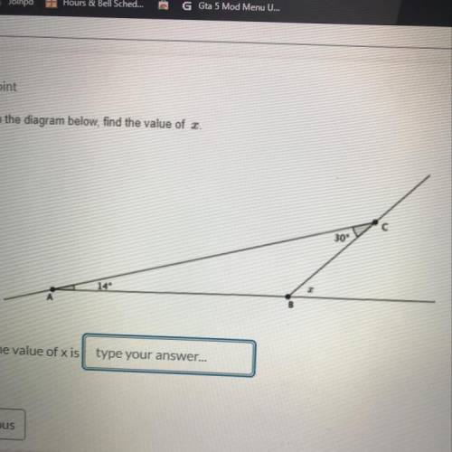 Find the value of x given the diagram below I need help for this math test that I’m doing from home