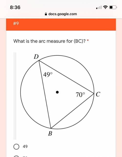 What is the arc measure for(BC)