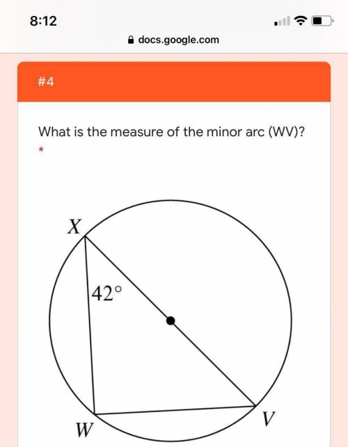 What is the measure of the minor arc (WV)
