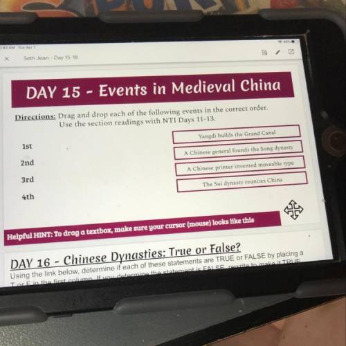 Day 15- events in medieval China please
