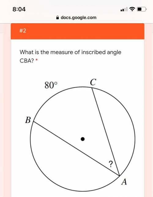 What is the measure of inscribed angle CBA
