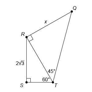 What is the value of x? The figure shows 2 right triangles, triangle R S T with right angle S and tr