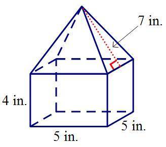 Find the surface area of the composite solid. A.160in B.165in C.170in D.175in