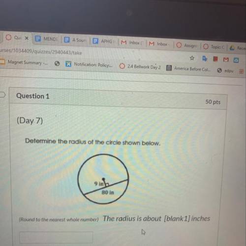 What is the radius of the circle shown below? Round to the nearest whole number