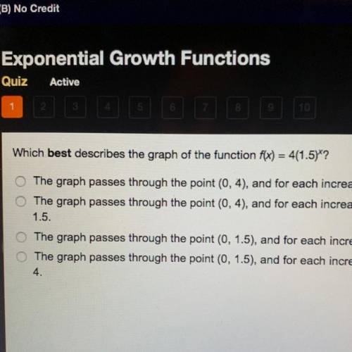 Which best describes the graph of the function f(x)=4(1.5)