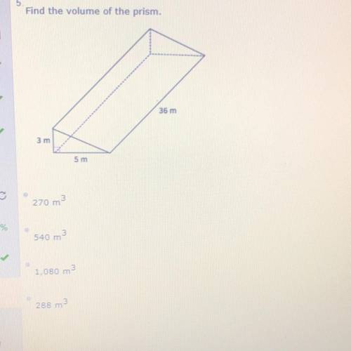 Please help  Find the volume of the prism. A: 270 m3 B: 540 m3 C: 1,080 m3 D: 288 m3