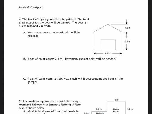 The front of a garage needs to be painted. The total area except for the door will be painted. The d