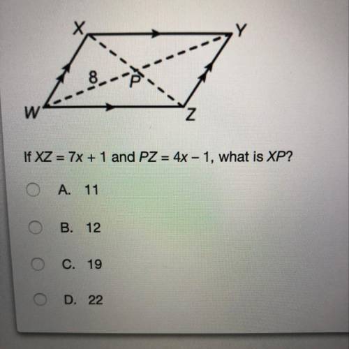If XZ = 7x+1 and PZ = 4x-1, what is XP? ( imagine shown below please help)