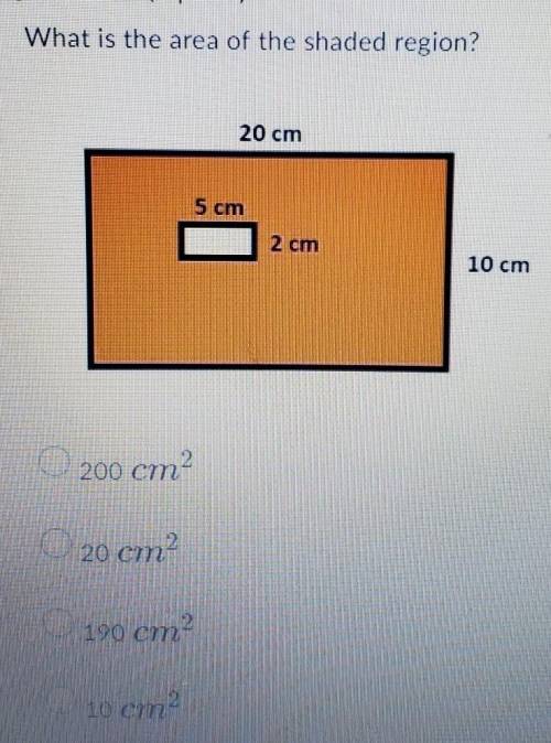 What is the area of the shaded region?20 cm10 cm200 cmO 20 cm?O 190 cm?10 cm