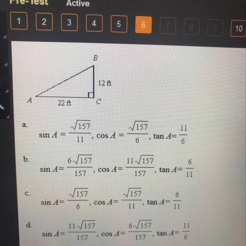 Find the values of the sine,cosine, and tangent for angle A