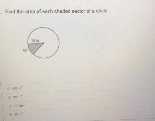 Find the area of each shaded sector of a circle.