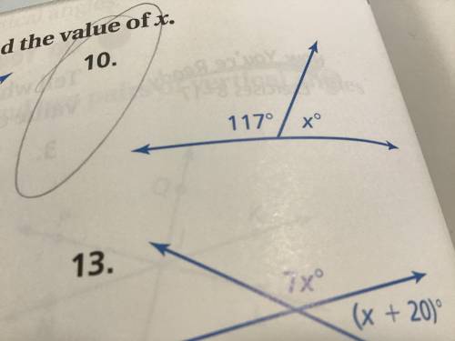 Tell whether the angles are adjacent or Vertical. Then find the value of x  Number 8 and number 10