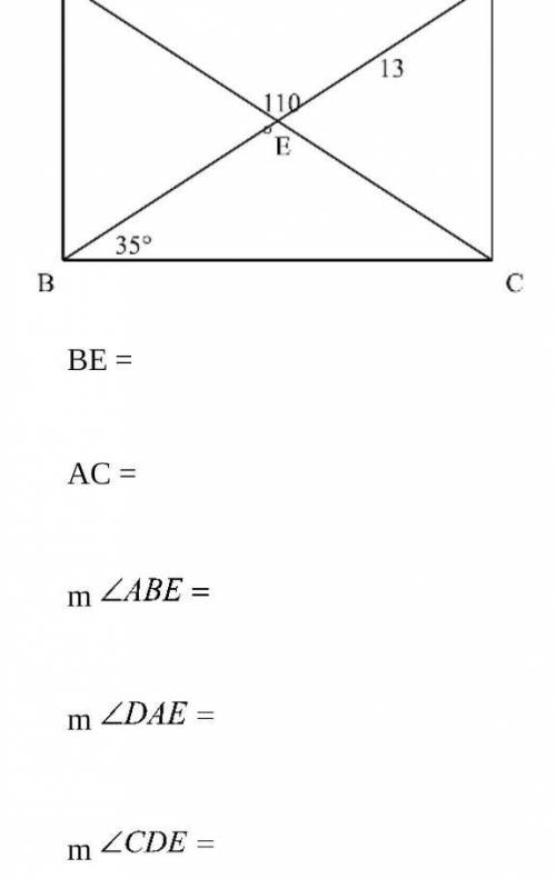 1. Quadrilateral ABCD is a rectangle. Find the measures of the followingBE =AC =m <ABE =m <DAE