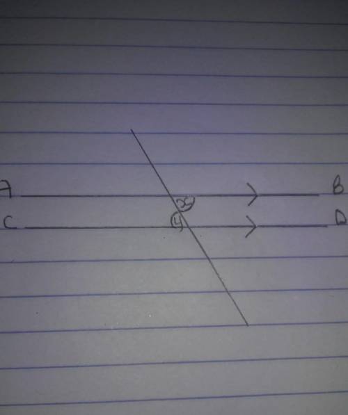 In the diagram, AB and CD are parallel. Which of the following BEST describes the relation between x
