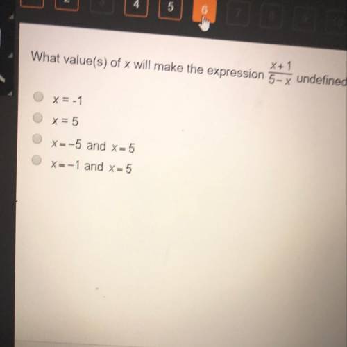 What values of x will make the expression x+1/5-x undefined