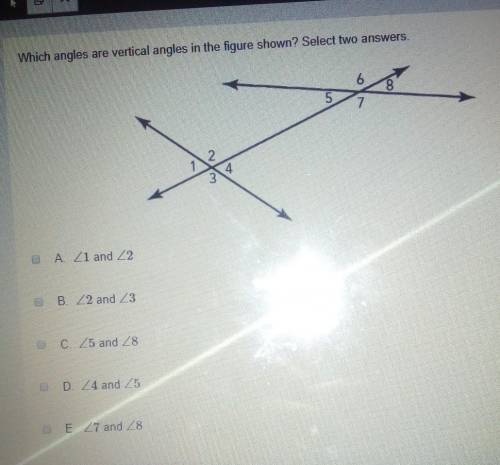 Which angles are vertical angles in the figure shown? Select two answers.XNA 21 and 22B. 22 and 23C.