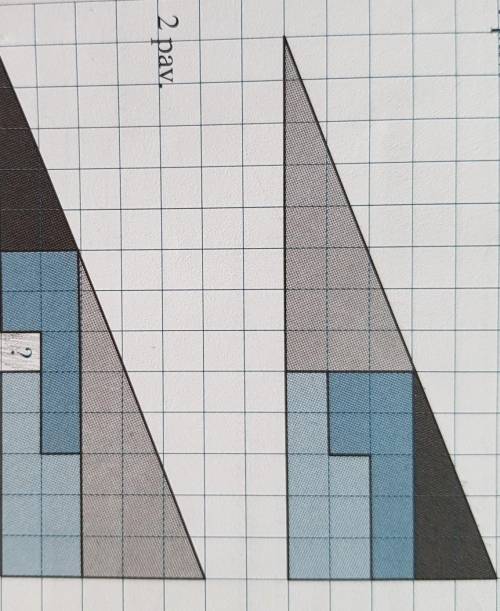 The illustrated triangle is cut into 4 parts (see Figure 1). Another triangle is made up of those pa