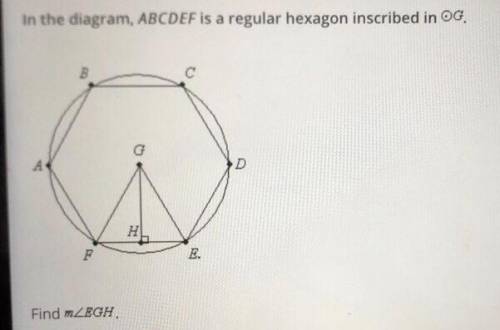 In the diagram, ABCDEF is a regular hexagon inscribed in circle G. Find angle EGH.