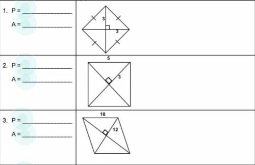 Find the indicated measures for each rhombus