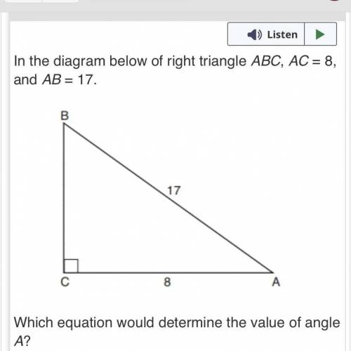 Which equation would determine the value of angle a