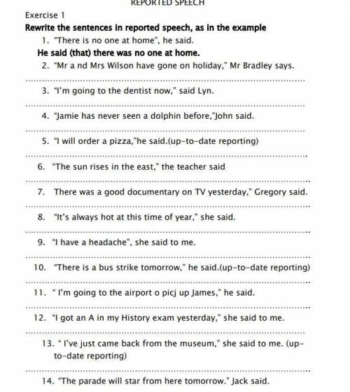 Rewrite sentences in reported speech