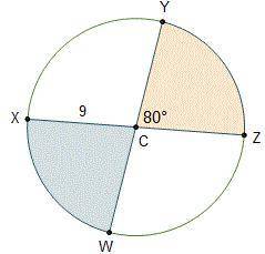 NEED THE ANSWER ASAP The measure of central angle YCZ is 80 degrees. What is the sum of the areas of