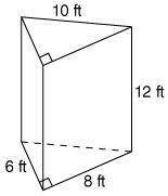 What is the volume of the following triangular prism? 480 ft 3 576 ft 3 96 ft 3 288 ft 3