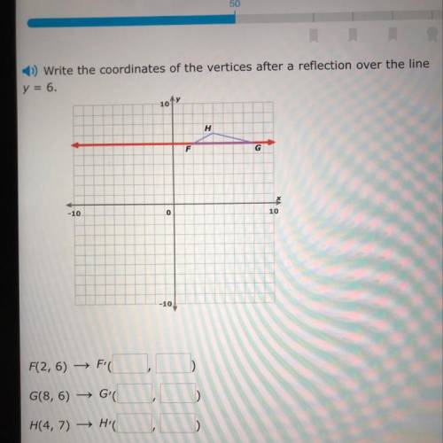 Write the coordinates of the vertices after a reflection over the line y=6