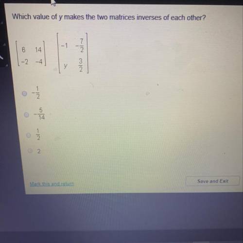 Which value of y makes the matrices inverses of each other ?