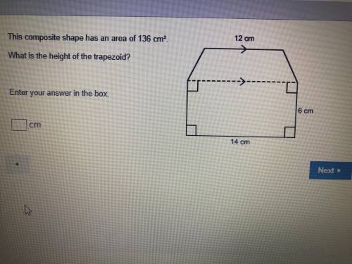 This composite shape has an area of 136 cm2 what is the height of the trapezoid? Enter your answer i
