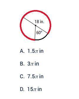 Which shows the length of the red arc? A. 1.5 π in B. 3 π in C. 7.5 π in D. 15 π in