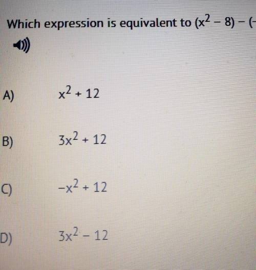 Which expression is equivalent to (x^2 -8) - (-2x^2+4)?