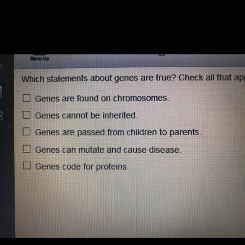 Which statements about genes are true? check all that apply