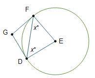 Angle G is a circumscribed angle of circle E. What is the measure of angle G, in terms of x? x° + x°